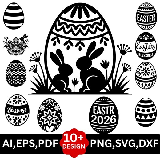 Easter Egg Bundle SVG Files | Easter 2026 Cut Files | Easter Egg Silhouette Vector Files | Happy Easter Vector | Cute Easter Egg Clip Art - Etsy