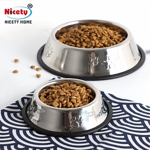[Hot Item] Embossed Logo Custom Dog Plate Non-Slip Pet Food Dish Stainless Steel Pet Bowl