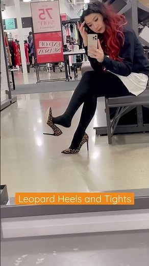 Public Shoeplay, Leopard Heels Dangle In Black Tights, Nylons Pantyhose Stilettos Pumps Feet Legs