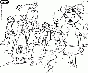 Three bears and Goldilocks, the protagonists coloring page printable game