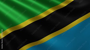 Tanzanian flag fluttering in the wind close-up, the national flag of Tanzania flutters in 3d, in 4k resolution. High quality 4k footage