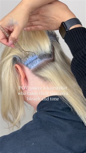 Mirella Manelli on Instagram: "Don’t let anyone rush you on a bleach and tone application. No overlap = No breakage Note the custom cut hair color brush for this 5 week grow out 👀 Learn everything you need to know about 50 different Hair bleach powders on my YouTube channel! Watch this full tutorial for this platinum blonde hair inside Hair B&B University"