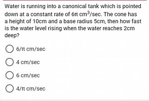 Water is running into a conical tank which is pointed down at a... | Filo