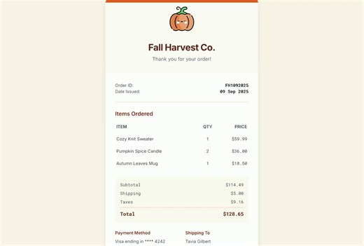 Fall Harvest Order Receipt
