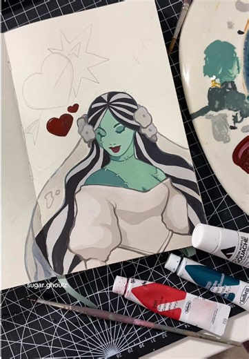 Bride of Frankenstein Gouache Art Inspiration