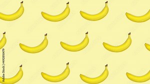 Abstract colorful animation - bananas wiggle and move at color background. Seamless loop animation.