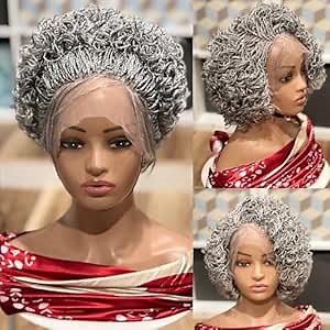 Braided gray micro twist wig. Made on a full lace wig.For black women.