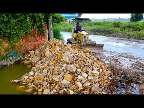 Nicely Start New Project Landfill By Best Skill Driver Trucks Unloading Stone And DOZER D21P Pushing