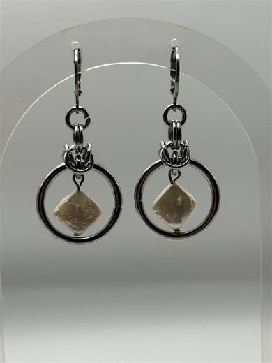 pearl chain mail earrings