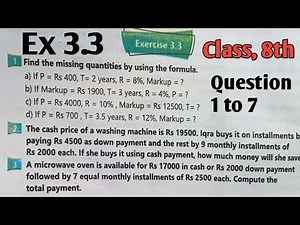 Exercise 3.3 unit 3 Financial Arithmetic Class 8 Maths kpk and punjab Textbook SNC 2022 and 2023