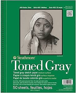 Strathmore 400 Series Sketch Pad, Toned Gray, 5.5x8.5 inch, 50 Sheets - Artist Sketchbook for Drawing, Illustration, Art Class Students