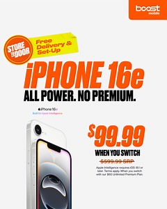 6.5M views · 65 reactions | Get the iPhone 16e for only $99.99 when you switch — and yes, we’ll deliver it to your home and set it up for free. | Boost Mobile | Facebook