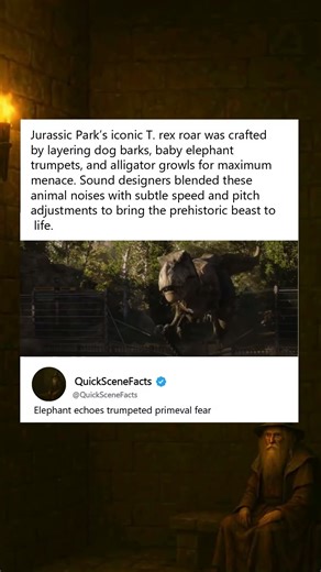 In Jurassic Park (1993), T. rex roars mixed dog barks, baby elephant trumpets, and alligator growls