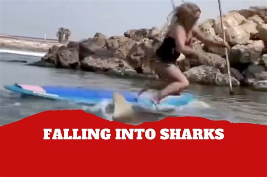 A terrifying moment! Woman falls into shark-filled waters amid search for missing swimmer
