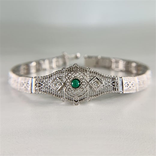 1930's Art Deco Filigree Turquoise and Old European Diamond Bracelet 14k Wg - Etsy