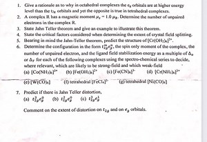 1. Explain why in octahedral complexes the eₙ orbitals lie at h... | Filo