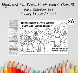 Elijah and the Prophets of Baal Coloring Pages Craft | Kids Bible Craft | 1 Kings 18 | Christian Coloring Sheets | Sunday School Lesson - Etsy