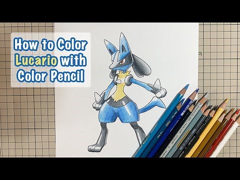 Coloring Lucario Pokemon Coloring Book Page with Color Pencil [ルカリオ塗り絵]