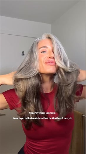 Kellie on Instagram: "Styling a layered haircut is not that hard.. trust me! Comment “HAIR” for a step by step tutorial 🫶🏼 #layeredhair #layeredhairstyle #greyhair #hairtutorial #hairtok"