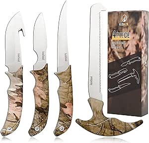 Kalkal Field Dressing Kit Hunting Knife Set, Portable Butcher Game Processing Set with Gut-Hook Skinning Knife, Caping & Boning Knives, for Hunting, Survival, Fishing, Camping, Hunting Gifts for Men