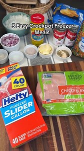 Three cheap and easy crockpot chicken freezer meals that can be made in less than 15 minutes! BBQ CHICKEN INGREDIENTS 1 lb chicken breasts 1 chopped red onion 1 tsp each of salt, pepper, paprika 1 tbsp ranch dressing seasoning 1 tbsp minced garlic 1 tbsp white vinegar BBQ Sauce (I used Buffalo Wild Wing’s Honey BBQ) MISSISSIPPI CHICKEN INGREDIENTS 2 lb chicken breast 1 tbsp of a Au Jus Gravy Packet 1 tbsp of a Ranch Seasoning Packet 1/2 tsp each of black pepper, paprika, onion powder, garlic pow