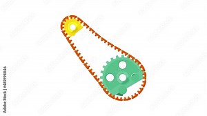 Two sprockets with chain icon animation best cartoon object on white background