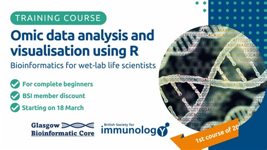 Bioinformatics is a strong driver of scientific development complementing wet lab research 🖥️ We're proud to offer top-rated training delivered online & featuring practical examples in immunology & biology research! Learn about data analysis & omics: https://bit.ly/3sZ0L40 | British Society for Immunology