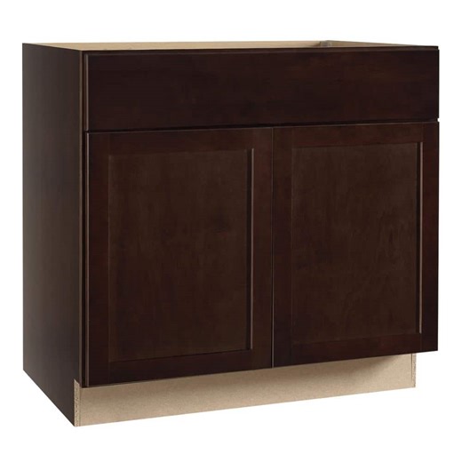 Check The Home Depot's Q&A Before Buying: Hampton Bay Shaker 36 in. W x 21 in. D x 34.5 in. H Assembled Bath Sink Base Bathroom Cabinet in Java