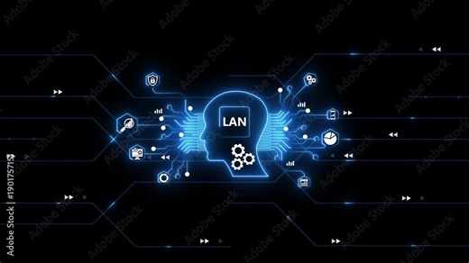 L A N Network Concept with Human Head and Circuit Board LAN network local area network computer network