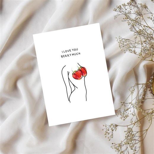 Cheeky Love Printable Card, I Love You Berry Much Card, Funny Anniversary Card for Wife Husband, Minimal Valentine Gift - Etsy