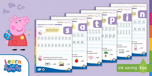 Peppa Pig: Letter Formation Worksheets s, a, t, p, i, n, m, d [Ages 3-5]