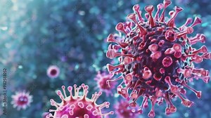 Close-up view of a virus or bacteria under a microscope, illustrating the detailed structure of viral particles, useful for scientific and medical contexts.