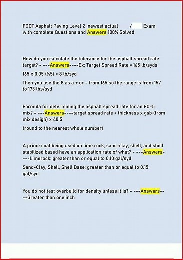 Fdot Asphalt Paving Level 2 Newest Actual Exam With Comolete video