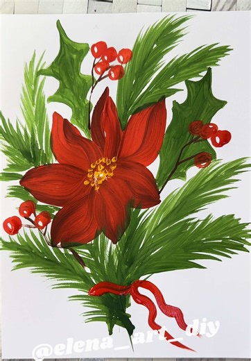 Drawing for kids🎨 Winter bouquet 🎄paint drawings #drawigwithchildren #childrendrawing #winterbouquet #christmasdecorations #flower