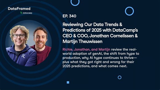 A year ago, our Jonathan Cornelissen (CEO) and Martijn Theuwissen (COO) made a set of AI predictions for 2025. In this episode, they came back to score themselves. Here’s how it shook out, straight from the conversation: ✅ Landed - Synthetic data went mainstream as public data ran out and privacy limits kicked in - Generative AI video moved from demos to production-ready use - Exec conversations shifted toward AI fluency, adoption, ROI, and agents - Products that take minutes (not seconds) to re