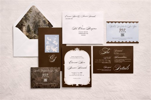 Elegant Classic Wedding Invitation Suite Template, Brown Blue Floral, Canva Editable Bundle (digital Download) - Etsy