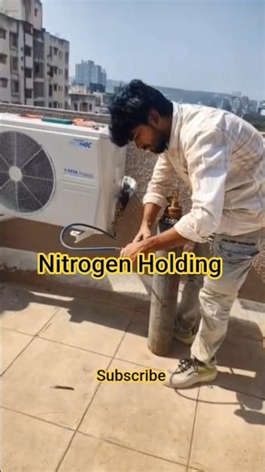 Nitrogen Holding In Air Conditioner For Leak Testing 🪛🔧 #accircuits #acgascharging #shorts #viral