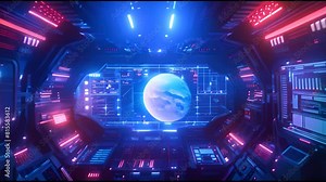 A screen from an alien spaceship. Universal HUD and UI graphics. Science Futuristic User Interface. Data Flow Calculations. IT Technology on a virtual screen.