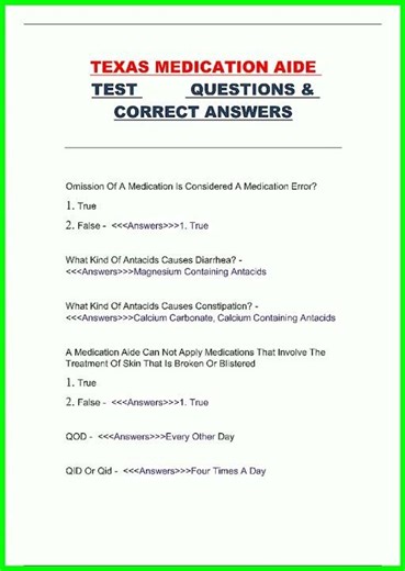 TEXAS MEDICATION AIDE TEST QUESTIONS CORRECT ANSWERS new video