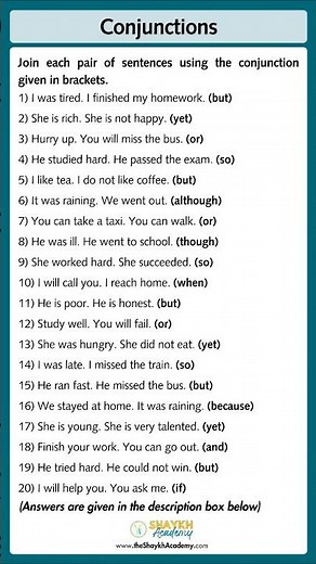 📝 Conjunctions (Join Sentences) | Worksheet with Answers 🧑🏻‍🏫 | English Grammar for Class 3 #english
