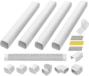 3'' 17 Ft Mini Split Line Set Cover, Decorative PVC Pipe Cover, Outside Line Set Cover Kit for Mini Split Air Conditioner, Heat Pump and Central AC