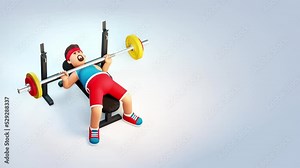 3d man training bench press with barbell. Cartoon 3d looped animation