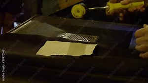 vintage parchment printing process, vintage paper making process, hand made paper, historical OF THE PAPER MILL, Paper pulp rotates in machine