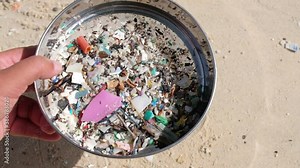 Filtration of micro-plastic waste from seaside sand.
