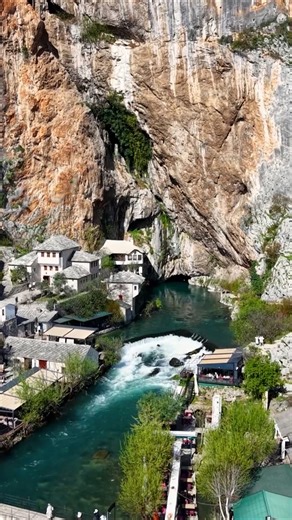 Blagaj aerial tour: Ottoman architecture meets natural splendor
