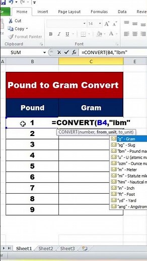 Convert Pounds to Grams in Excel | Easy Excel Conversion#exceltips #shorts