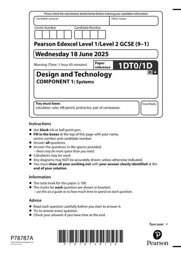 Edexcel GCSE Design And Technology Paper 1d 2025 Qp
