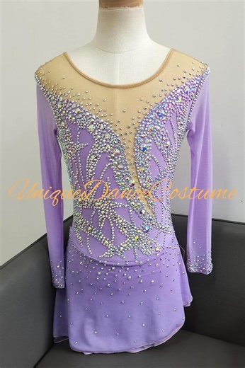 Purple Crystal Ice Skating Dress: Long Sleeve Competition Costume - Etsy UK