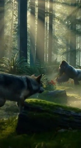Predator vs. Titan: The Wolf's Deadly Ambush!" #wildanimals #animals #wolf #gorilla
