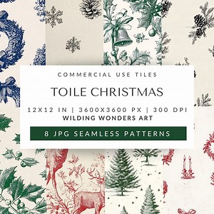 Toile Christmas Seamless Pattern Pack for Commercial Use, Vintage Digital Paper, French Chinoiserie Holiday Art (digital Download) - Etsy